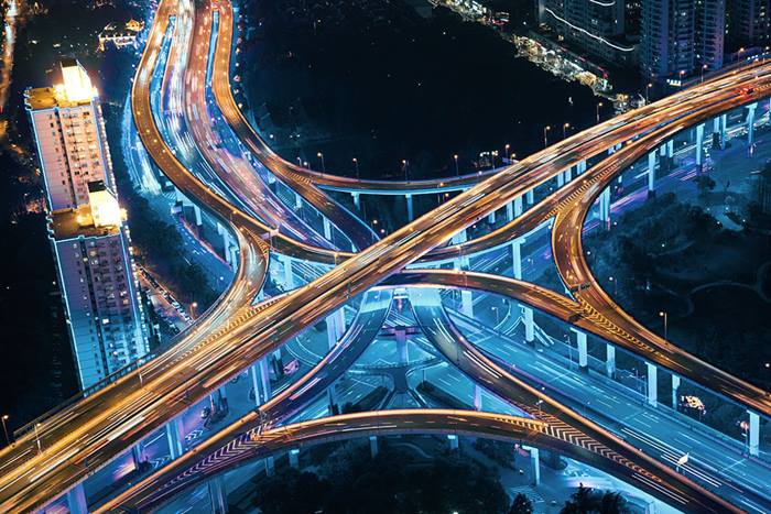 aerial view of Shanghai's highway at night