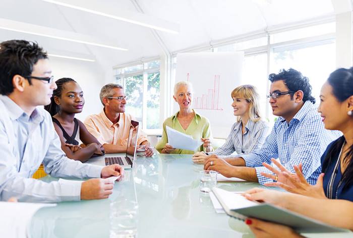 Team collaborating and listening to ideas