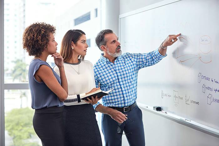 people collaborating on white board