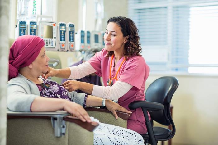 nurse and patient in infusion room