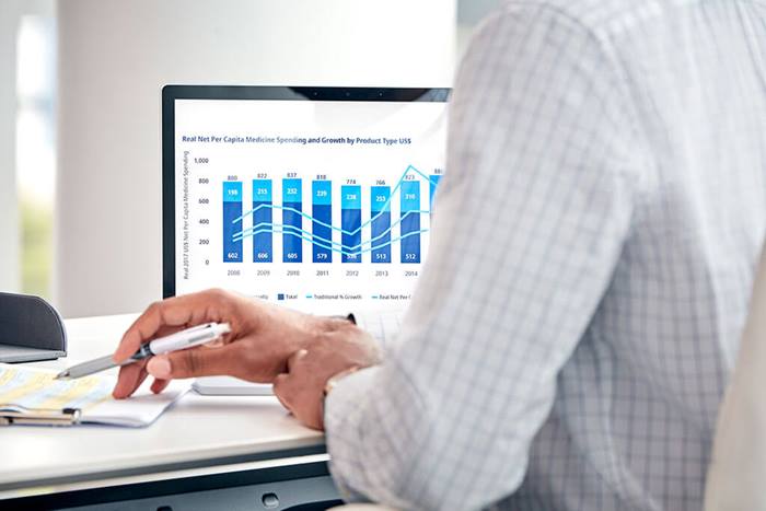 data charts on laptop