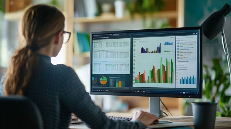 Female analyzing data on computer