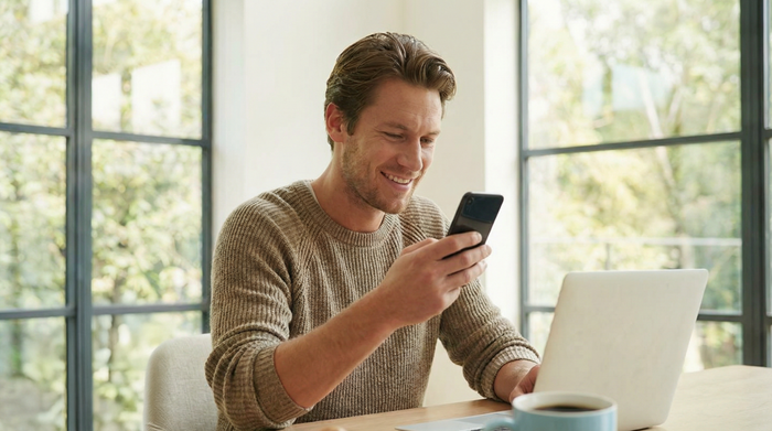 Man working on laptop in bright room with natural light