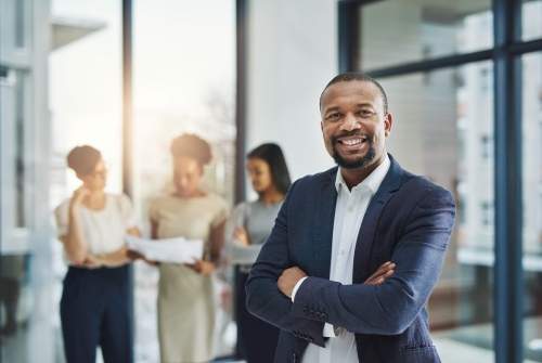 man in jacket in office